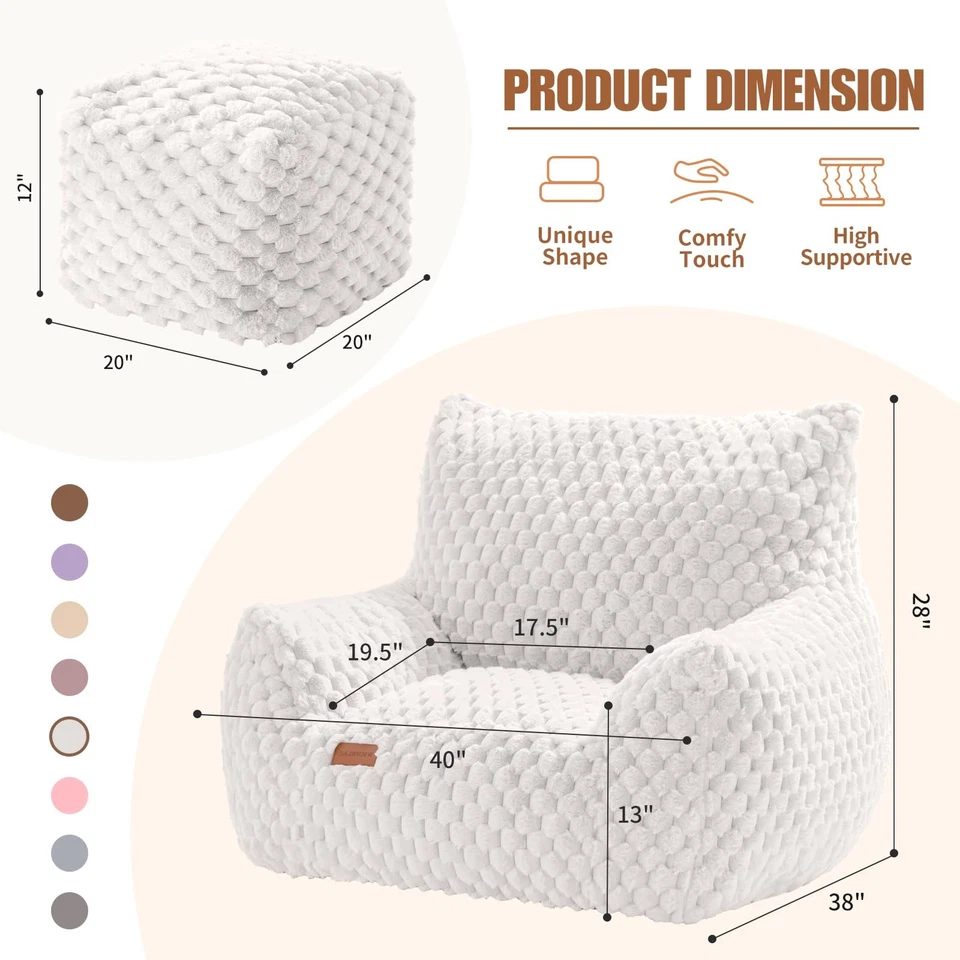 Silla Bean Bag con Otomana, Moderna Bolsa de Frijoles Gigante Sofá con Reposapiés,... Foto 2 de 4