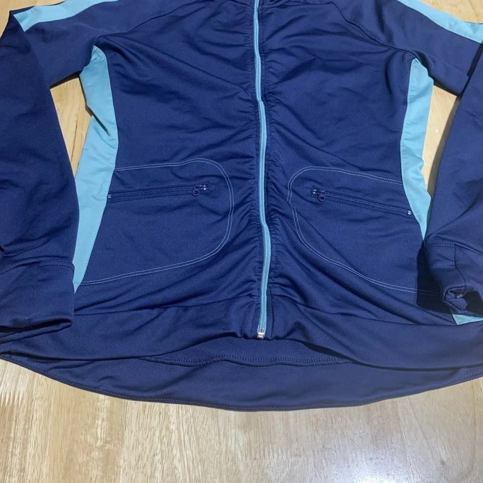 ALO COOLFIT Womens Medium Navy Teal Coolfit Full Zip Stretch Yoga Track Jacket - Image 2 of 4