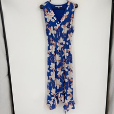Collective Concepts Blue Floral Button Front Belted Sleeveless MIDI Dress Sz XL