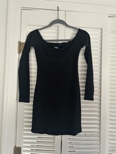 REFORMATION Black Ribbed Off The Shoulder Date Mini Dress Size Small Long Sleeve