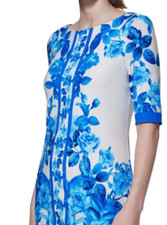 Eliza J Women’s Sheath Dress Blue Floral Knee Length 1/2 Sleeves Size 2 NWT