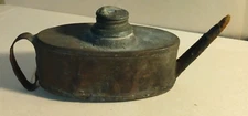 Antique Hand-Crafted Tin Oil Lamp with Finger Loop