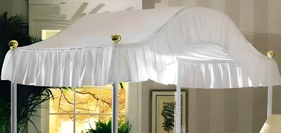 Toldo - Tamaño Completo Fantasía Ojales Encaje Blanco - Se Adapta a Marco de Cama Plano o Curvo Top Foto 2 de 4