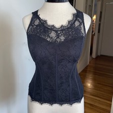 Guess Black Lace Corset Bustier Padded Bust Tank Top Back Zip Boning Small