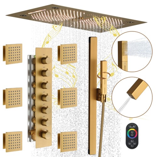 Music Shower System 64 Colors 6 Fuction LED Shower Combo Set Thermostatic Shower - Picture 25 of 34