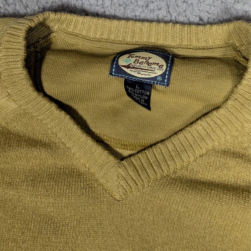 Tommy Bahama Sweater Mens Size Large Yellow V-Neck Cotton Knit Sweater Y2K - Picture 3 of 6
