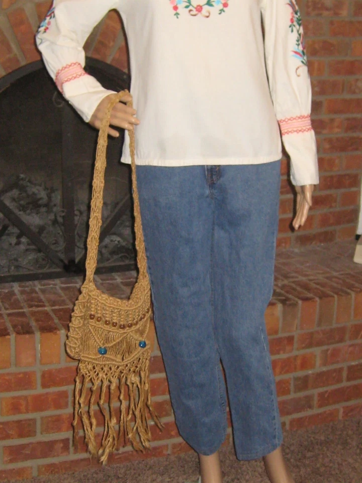 Bolso Cartera Macramé Vintage Años 70 Auténtico Hecho a Mano Hippie Boho Woodstock Foto 4 de 4