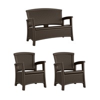 Suncast Elements Wicker Design Loveseat With Storage + Club Chair, Java (2) on sale Suncast Elements Wicker Design Loveseat With Storage + Club Chair, Java (2) on sale