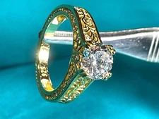 Real Italian 925 Sterling Silver 14K  Gold Plated Filigree CZ Ring MADE IN ITALY