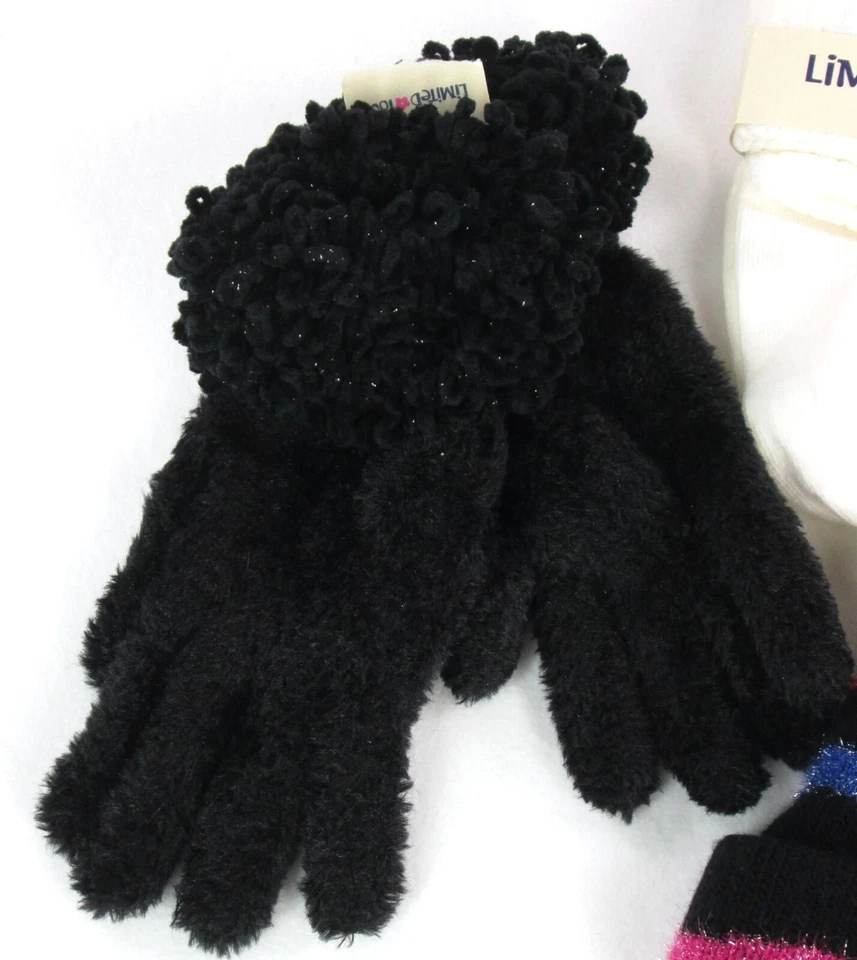 Винтажный Y2K ограниченного слишком девочек черная полоса блестящий шляпа Beanie перчатки комплект шениль - Изображение 3 из 4