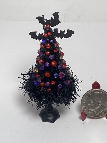 Artisan Spooky Black Bat Tree Halloween Decoration 1:12 Dollhouse Miniature OOAK - Picture 7 of 16