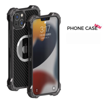 For iPhone 16 Pro Max 15 14 13 Shockproof Magnetic Carbon Fiber Metal Back Case
