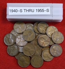 1940-s Thru 1955-s Only S Mints Lincoln Wheat Cent Penny 50 Coin Roll Circulated