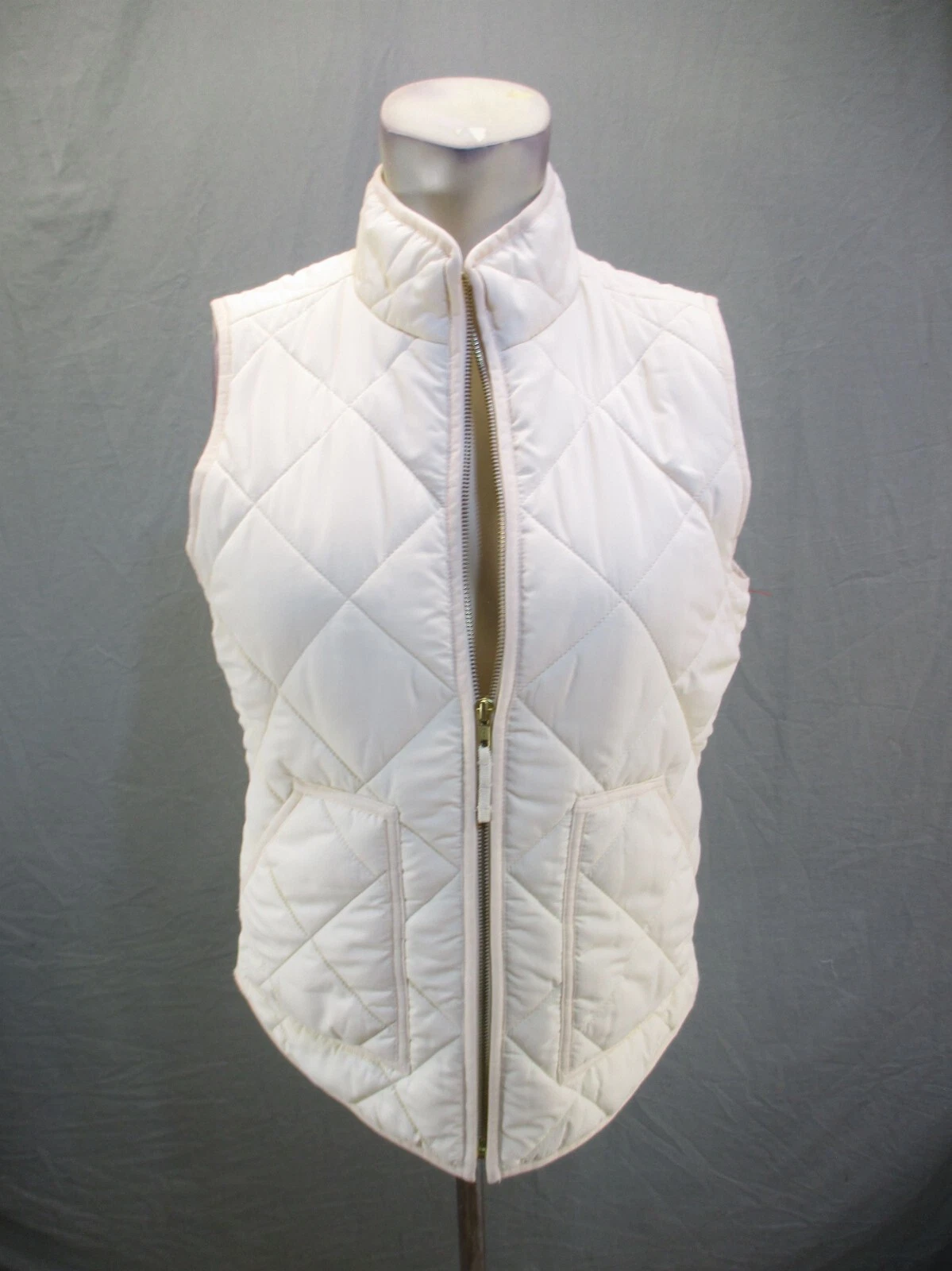 J.CREW Size S Womens White Full Zip Stand Collar Pocket Slim Insulated Vest 659