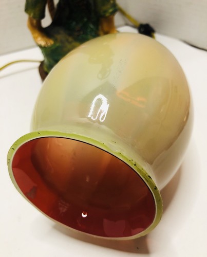 Vintage Art Deco Figural Cast Aluminum Lamp w/ Iridescent Painted Teardrop Globe - Picture 4 of 12