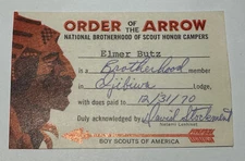 Boy Scout OA Membership Card Lodge 173 Ojibwa 1970 Indiana   RC6