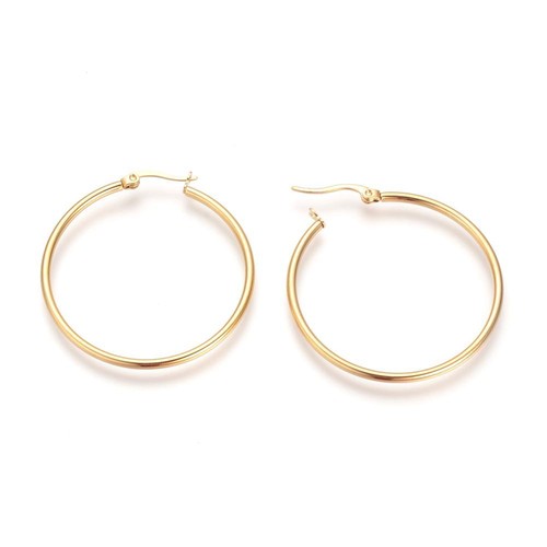 1 PAIRE CREOLES DORE 50mm BOUCLES D'OREILLES ACIER INOXYDABLE HYPOALLERGENIQUE - Imagen 3 de 3