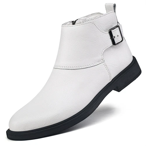 Herren Echtleder Spitz zulaufend Elegant Business Chelsea Schuhe Stiefeletten - Bild 22 von 30