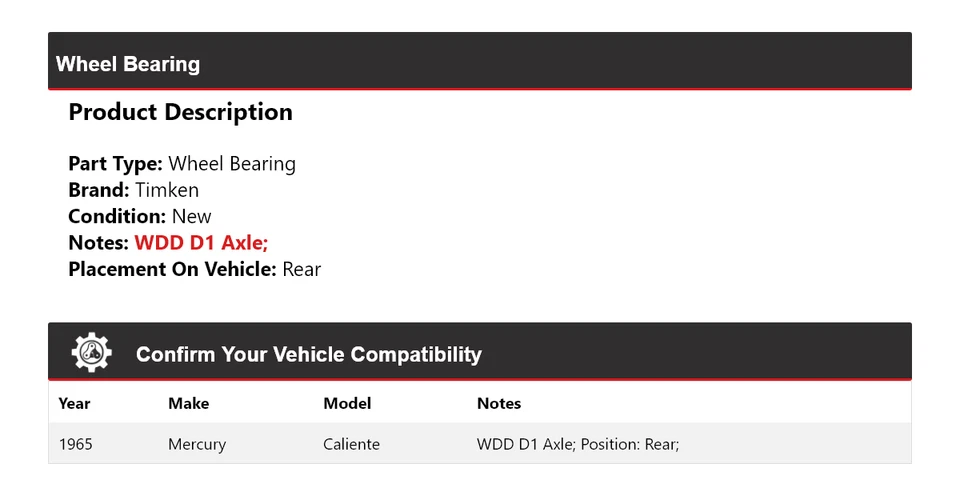 Задний подшипник колеса для 1965 Mercury Caliente Timken - Изображение 2 из 4