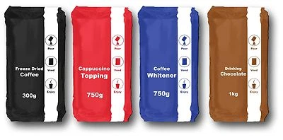 Flair Bulk Vending Ingredients Coffee, Cappuccino Topping, Whitener & Chocolate