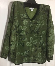 San Michelle Bay women size Large polar fleece printed top Green reversible New