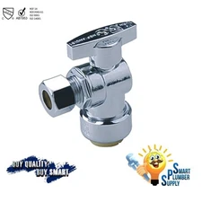 15pcs 1/4 Turn Angle Stop Valve 3/8" OD x 1/2" PUSH-FIT-Straight Handle (131-03)