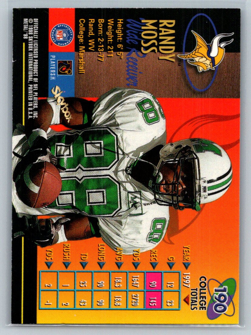 1998 Metal Universe Randy Moss #190 Rookie RC HOF Vikings TC5744