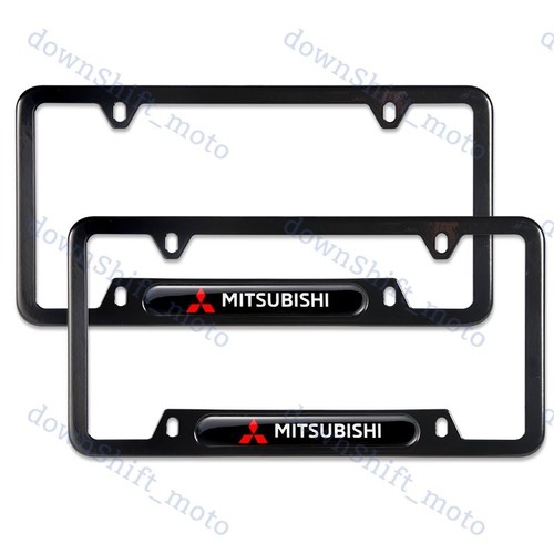 For 2PCS MITSUBISHI Black License Plate Frame Stainless Steel Metal New - 第 5/5 張圖片