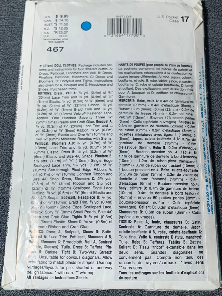 Vogue Craft 467 Madame Alexander 8" Doll Clothes Pattern - Image 2 of 3