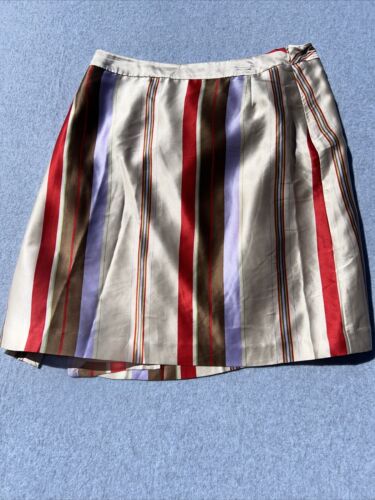 Vintage Harve Benard Striped Skirt 100% Silk Knee Length Size 14