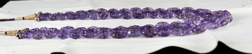 Amethyst Beads Carved Oval 3 Line 754 Carats Natural Gemstone Antique Necklace - Picture 7 of 10