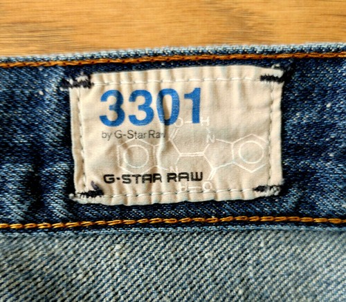 G-Star Jeans Raw 3301 Men's Classic Regular Fit Button Fly Blue W32 L34 - Picture 4 of 12