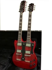 Double Neck Electric Guitar New Trans Red 12/6 Solid Vintage Style & Hard Case