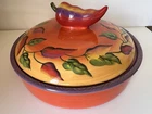 Vintage Clay Art Hand Painted Chili Pepper Tortilla Warmer with Lid - 2003 Rare