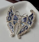 New ListingVintage Brooch Pin Butterfly Blue Enamel & Rhinestone Costume Jewelry Set of 2