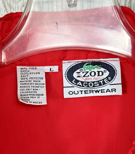 Lacoste IZOD for Her Red Windbreaker Nylon Jacket Full Zip Croc Logo Size Large - Picture 7 of 13