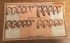 Circa 1940 O. Mustad & Son - 41 Fish Hooks On Card - Fishhook Sample Display