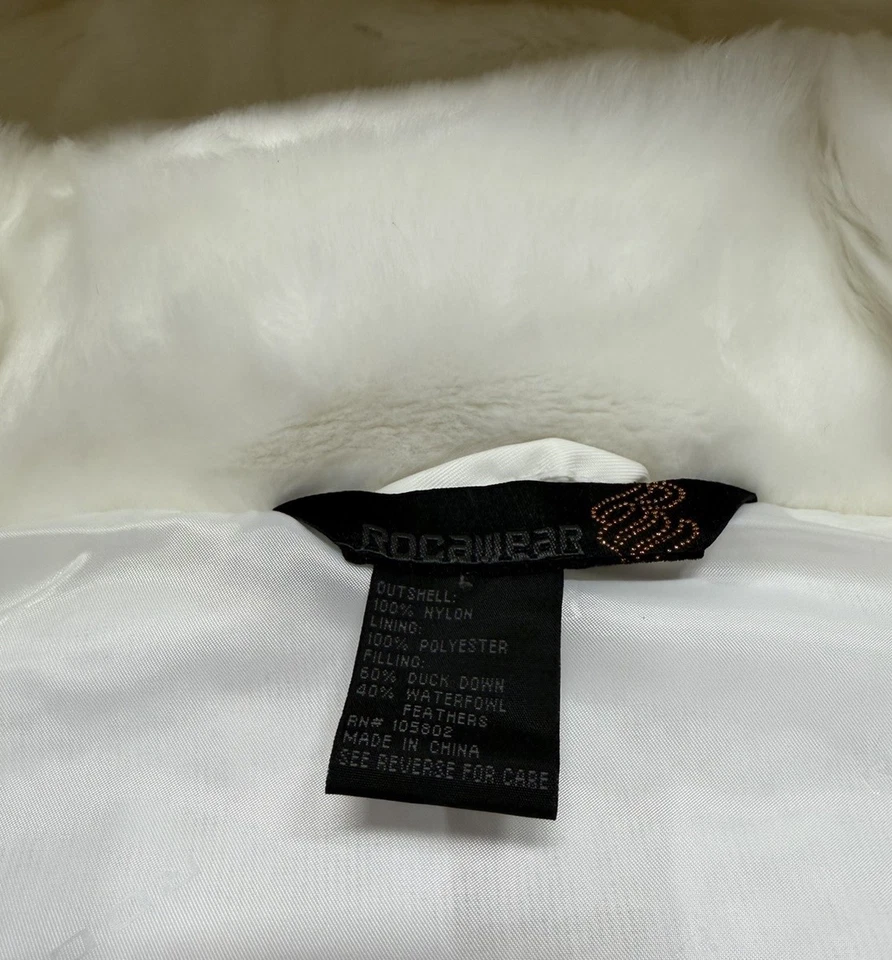 Rocawear Womens Cropped Bomber Flight Jacket White Sz L Deadstock Y2K Down Fill - Image 4 of 4