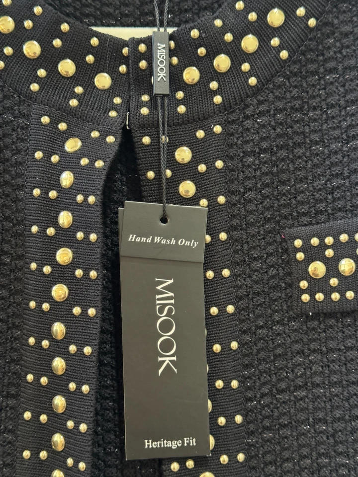 Chaqueta de punto Misook negra XS Heritage Fit tachonada detalles dorados nueva con etiquetas Foto 3 de 4
