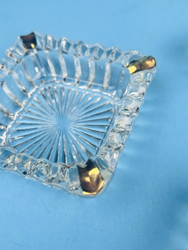 Vintage set of 3 Jeannett Glass ashtray or nut dish w/gold Trim Square Art Deco - Picture 4 of 11