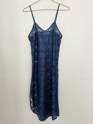 Vintage Alexandra Nicole Chemise Floral Lace Women s Sz Medium Blue Made in USA