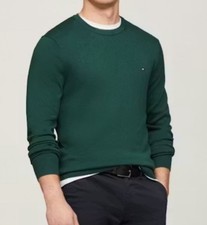 Tommy Hilfiger Signature Cotton Sweater Sz M New Green Crew Neck Preppy Church