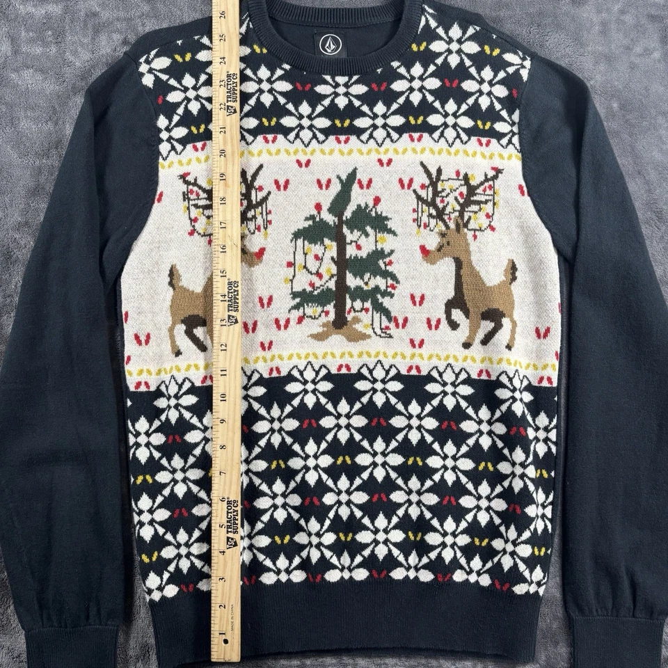 Volcom Mens Sweater Medium Holidays Christmas Winter AOP Reindeer Pullover - Image 3 of 4