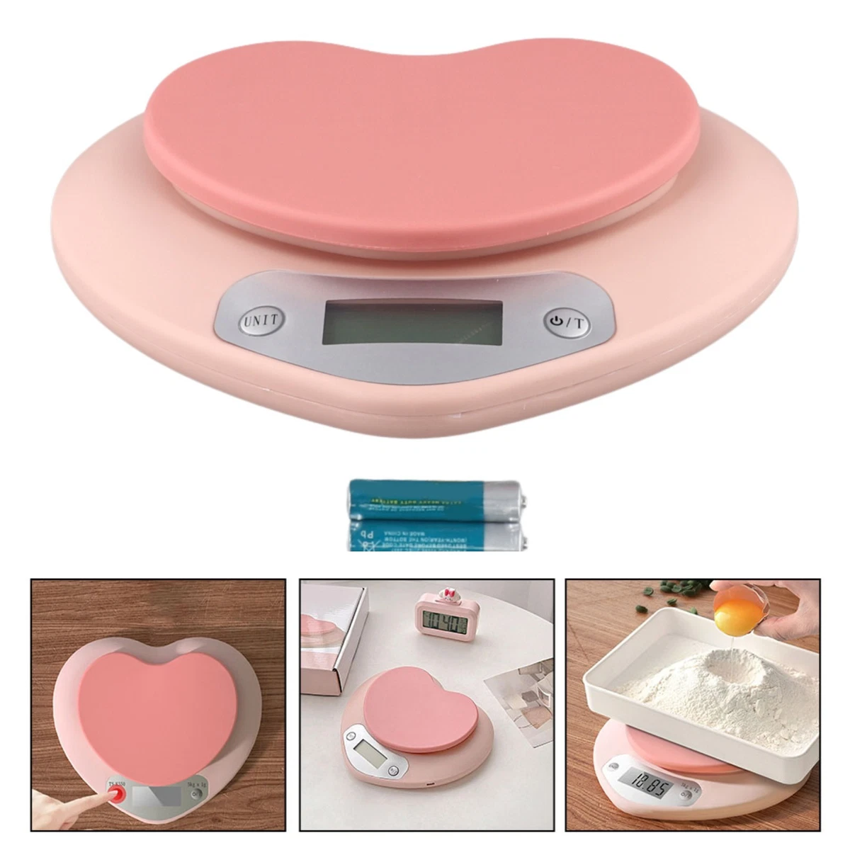 Bilancia Da Cucina Digitale A Forma Di Cuore, Ricaricabile, Precisione 1g, Portata 5kg, Con Motivi Romantici - 4