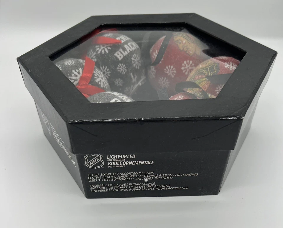 Chicago Blackhawks LED Ball Boxed Ornament Set of 6 NHL Hockey Team Sports - Image 3 of 4