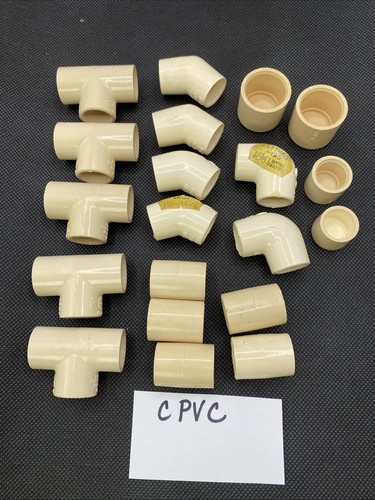 1/2 In CPVC Pipe Fittings Plumbing, Mixed lot, 20pcs Elbows Couplings T's Caps