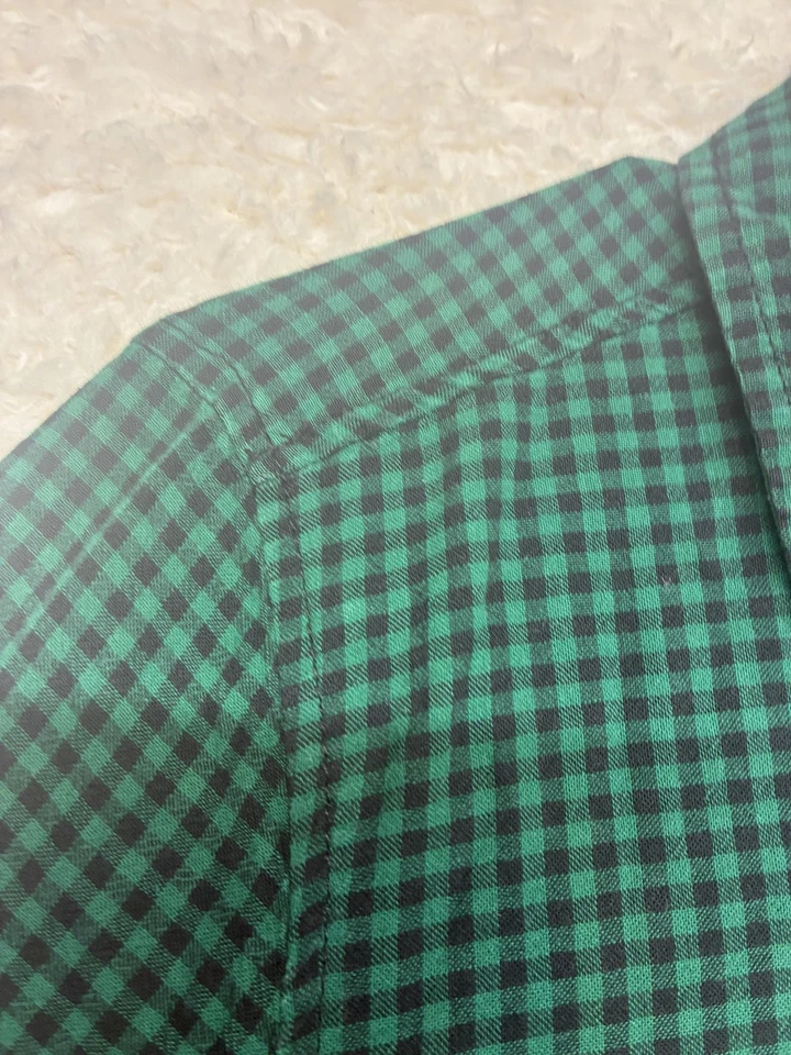 Faded Glory Shirt Boys Large 12-14 Green Black Gingham Plaid Button Down Cotton - Image 2 of 4