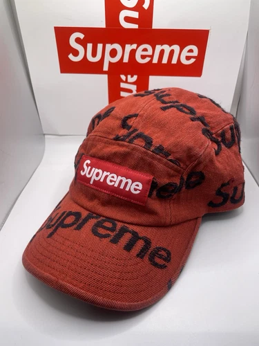 Casquette de camp en denim logo rouge logo Supreme Frayed Logos