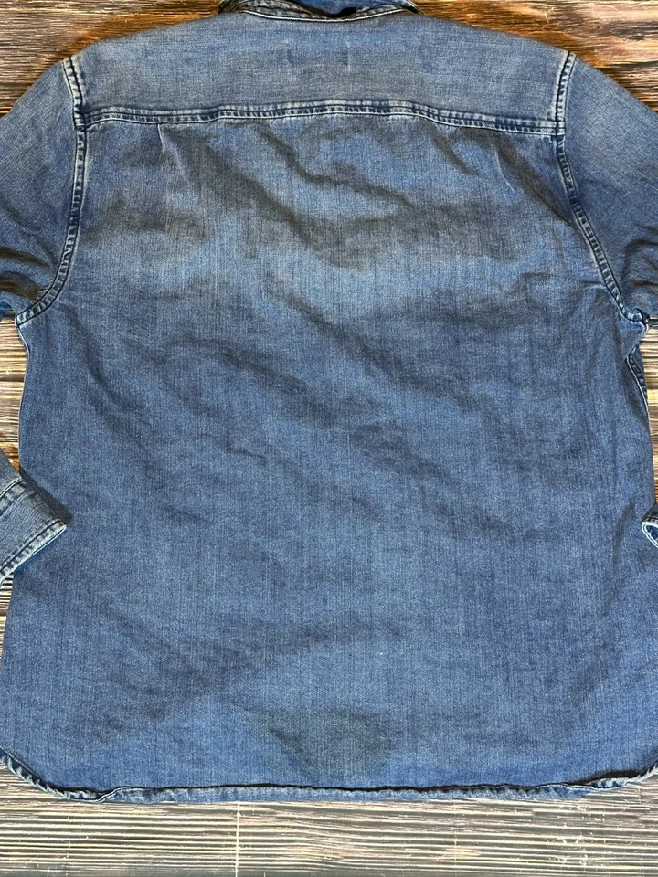 7 Для всего человечества темно стирка синий джинсовой ткани на пуговицах общего назначения рубашка мужская размер XL - Изображение 3 из 4