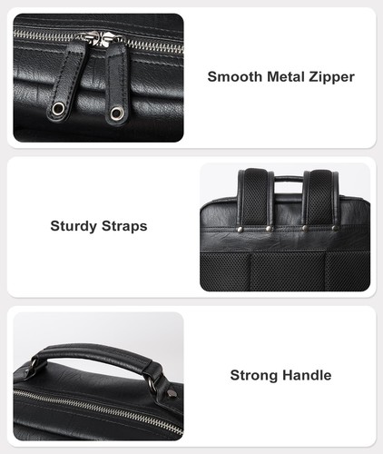 Black Leather Backpack for Men Waterproof Fit 15.6 inch Laptop Backpack Work ... - Picture 6 of 9
